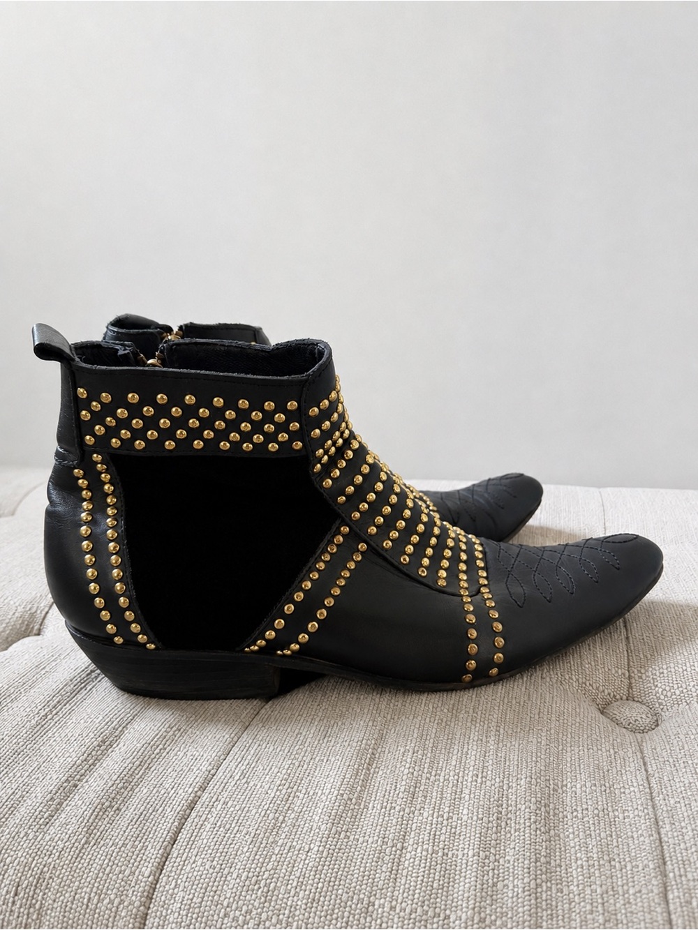 Anine Bing Charlie Black & Gold Studded Ankle Boots